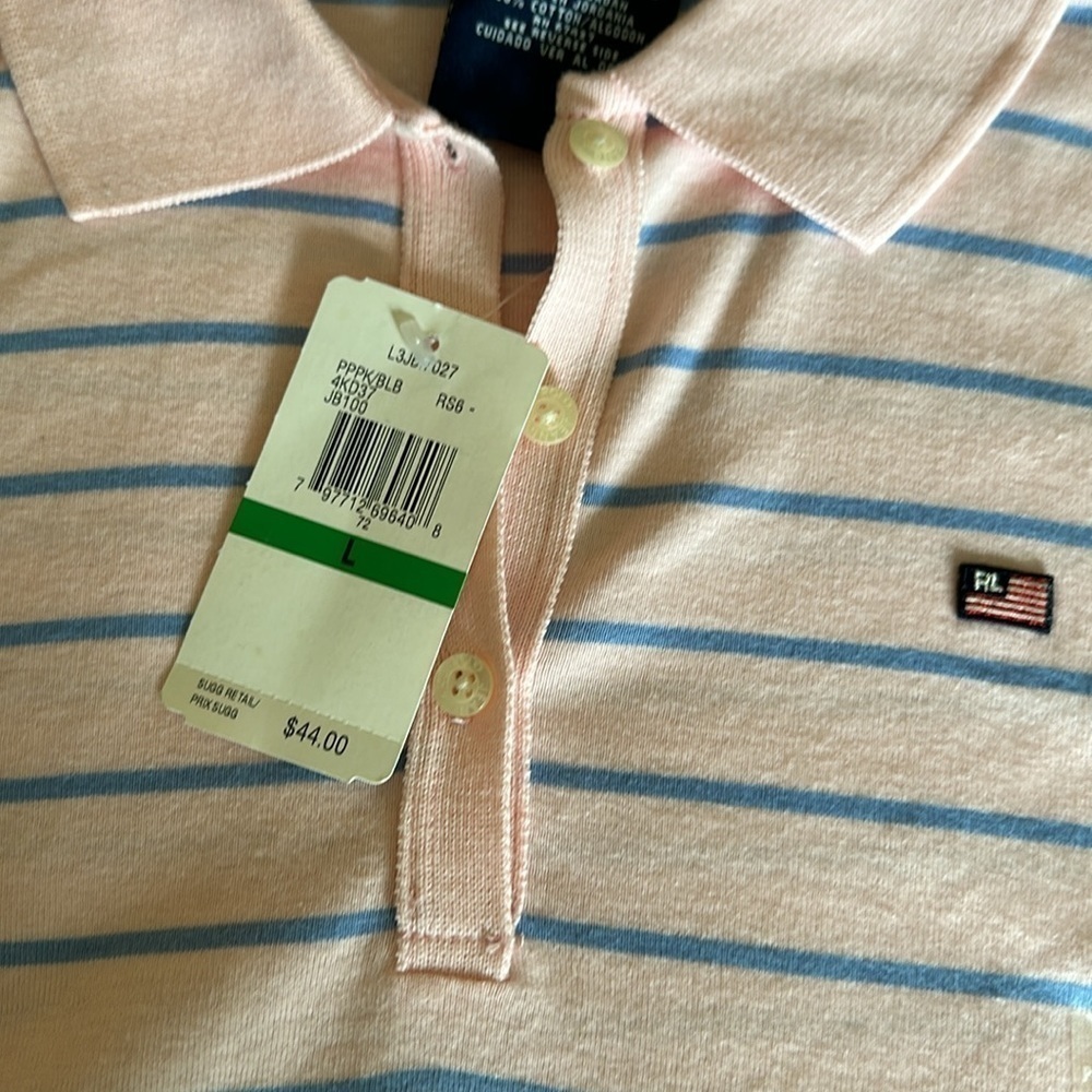Polo Girls top pink and blue stripe long sleeve soft Pima cotton Large New! - Picture 2 of 5